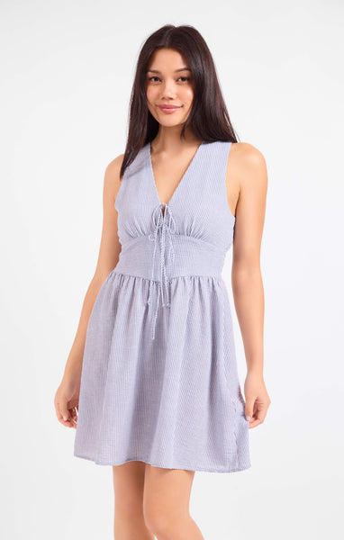 Garden Sun Tie Mini Dress - Blue