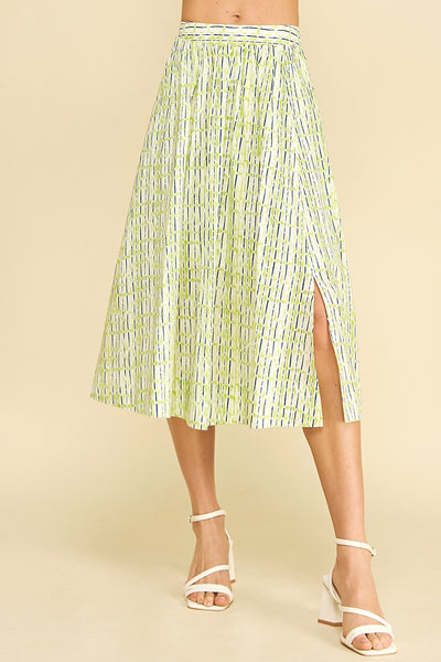Geo Print A-Line Midi Skirt - Green