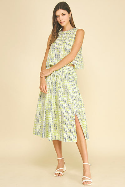 Geo Print A-Line Midi Skirt - Green