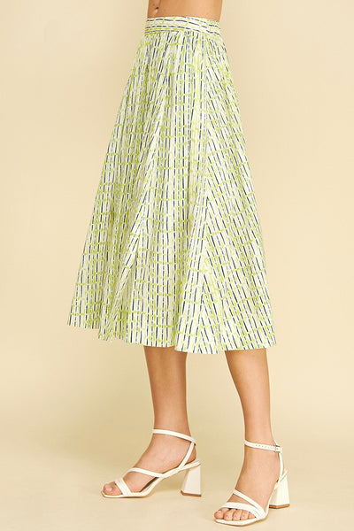 Geo Print A-Line Midi Skirt - Green