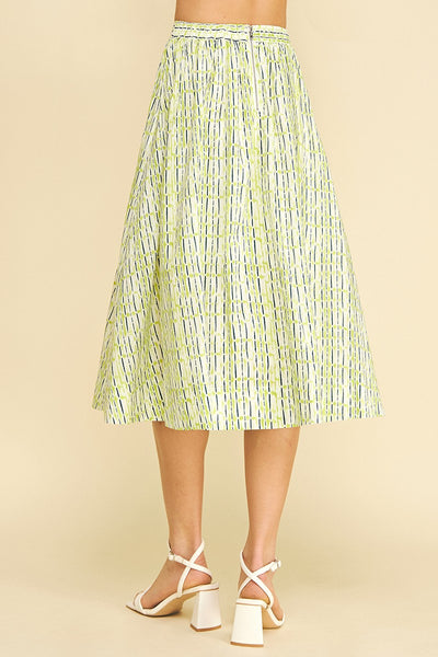 Geo Print A-Line Midi Skirt - Green