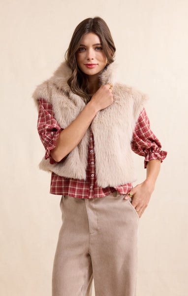 Georgette Faux Fur Vest - Taupe
