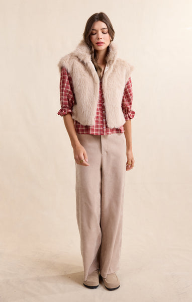 Georgette Faux Fur Vest - Taupe