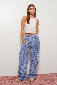 Gingham Relaxed Pants - Navy