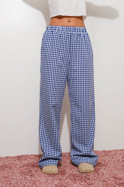 Gingham Relaxed Pants - Navy