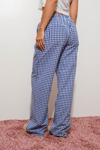 Gingham Relaxed Pants - Navy