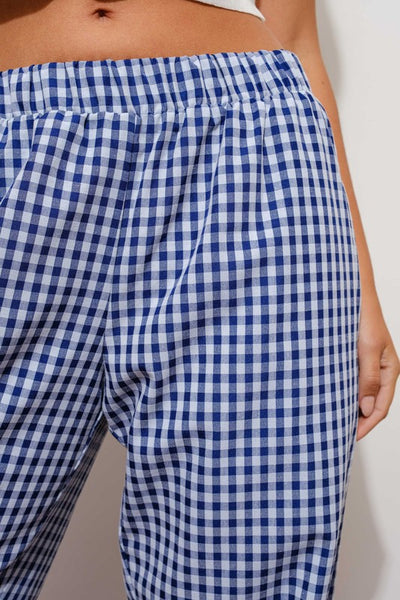 Gingham Relaxed Pants - Navy