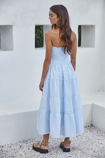 Gingham Smock Waist Midi - Blue