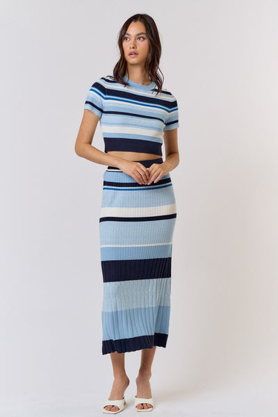 Gracie Top And Midi Skirt Set - Striped