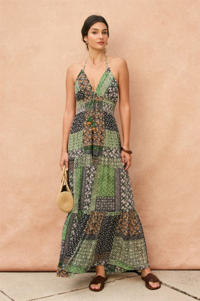 Greek Goddess Halter Maxi - Green