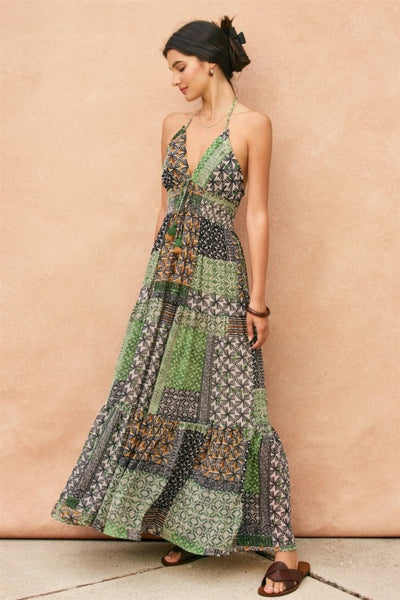 Greek Goddess Halter Maxi - Green