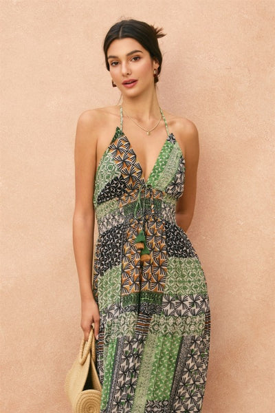 Greek Goddess Halter Maxi - Green