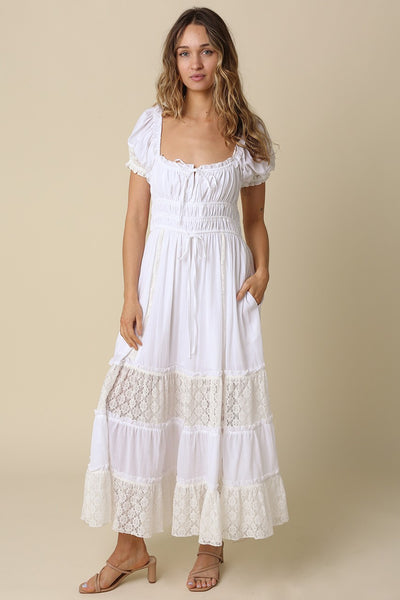 Greta Tiered Lace Maxi - White