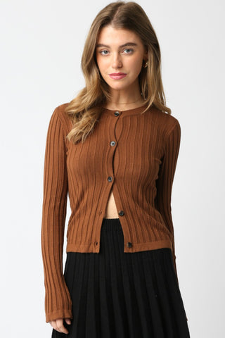 Haley Knit Button Top - Brown