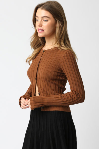 Haley Knit Button Top - Brown
