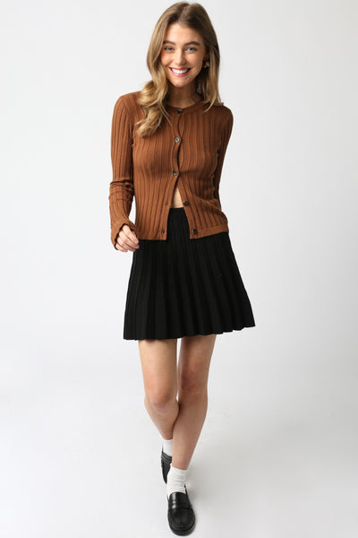 Haley Knit Button Top - Brown
