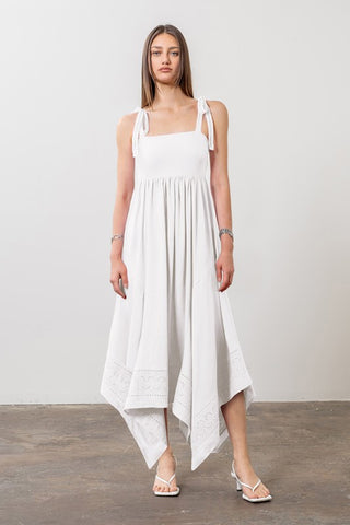 Handkerchief Embroidered Midi - White