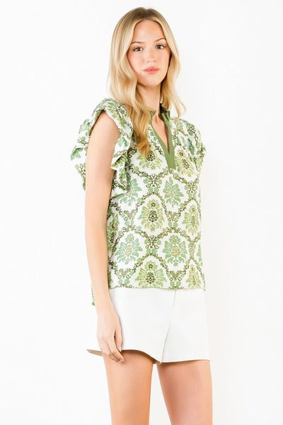 Hannah Ruffle Sleeve Top - Green