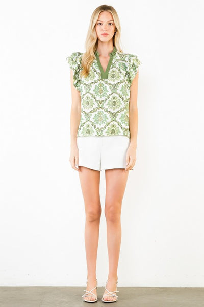 Hannah Ruffle Sleeve Top - Green