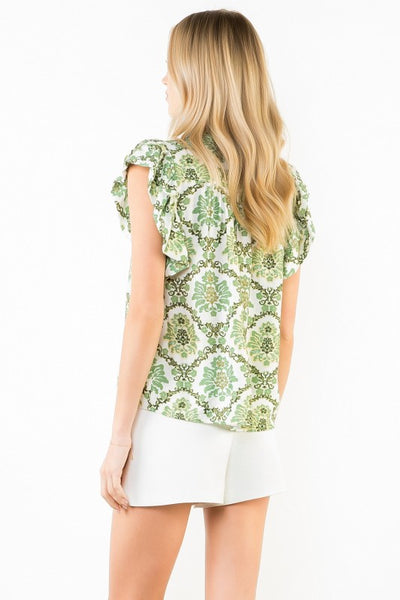 Hannah Ruffle Sleeve Top - Green