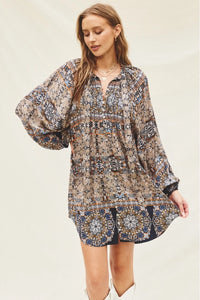 Harbor Front Pleat Shirt Dress - Multi