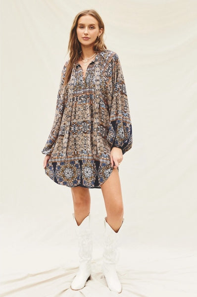 Harbor Front Pleat Shirt Dress - Multi