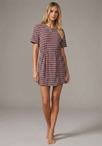 Harbor Stripes Terry Dress - Red