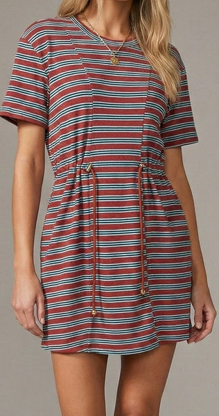 Harbor Stripes Terry Dress - Red