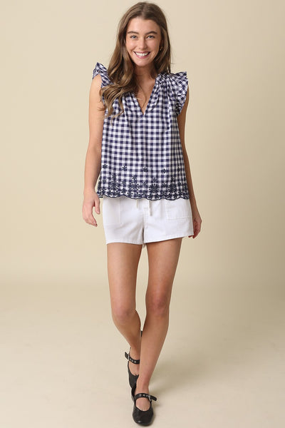 Harper Gingham Ruffle Blouse - Navy