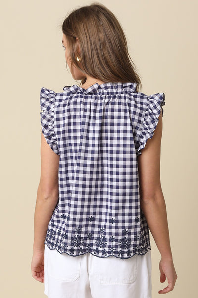 Harper Gingham Ruffle Blouse - Navy