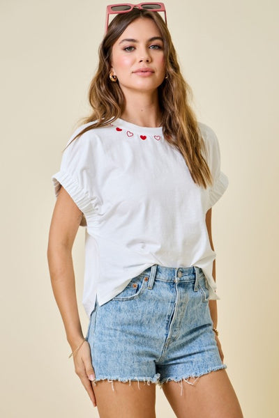 Hearts Emb Easy Relaxed Top - Ivory