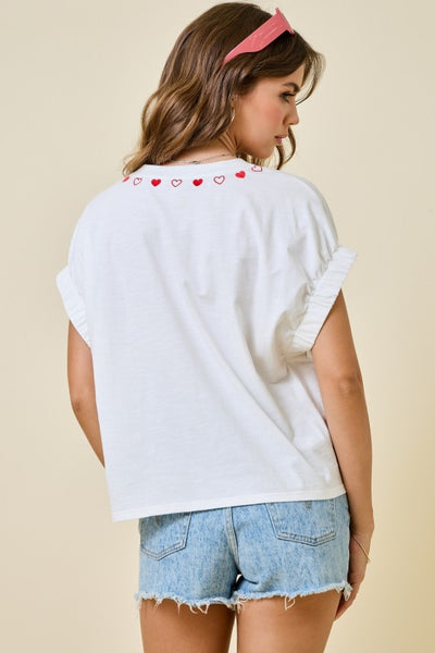 Hearts Emb Easy Relaxed Top - Ivory