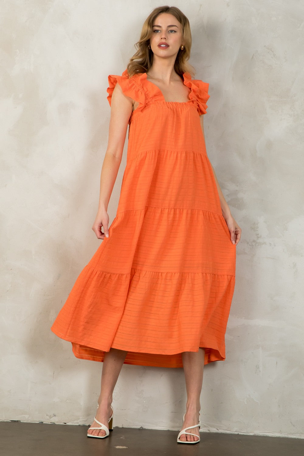 Helen Tiered Textured Maxi - Orange