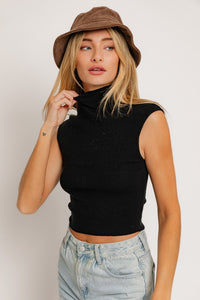High Neck Sweater Top - Black
