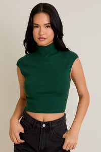 High Neck Sweater Top - Green