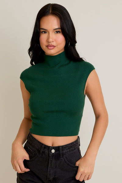 High Neck Sweater Top - Green