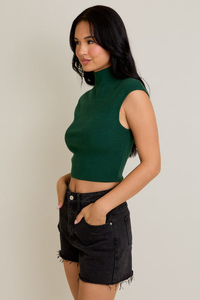 High Neck Sweater Top - Green