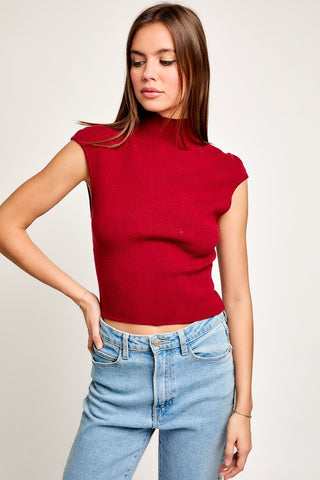 High Neck Sweater Top - Wine