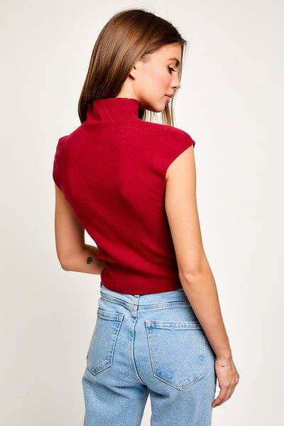 High Neck Sweater Top - Wine
