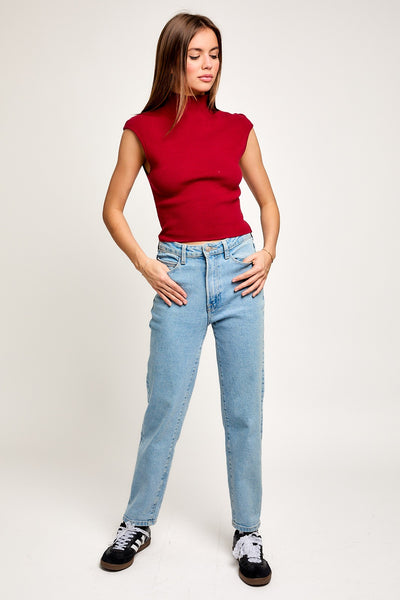 High Neck Sweater Top - Wine