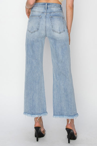 High Rise Crop Wide Fray Hem - Light Denim