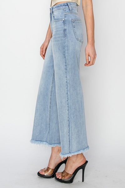 High Rise Crop Wide Fray Hem - Light Denim