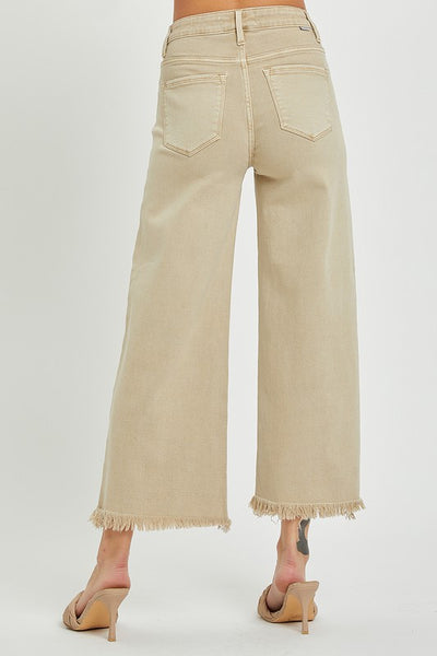 High Rise Crop Wide Leg Pants - Khaki