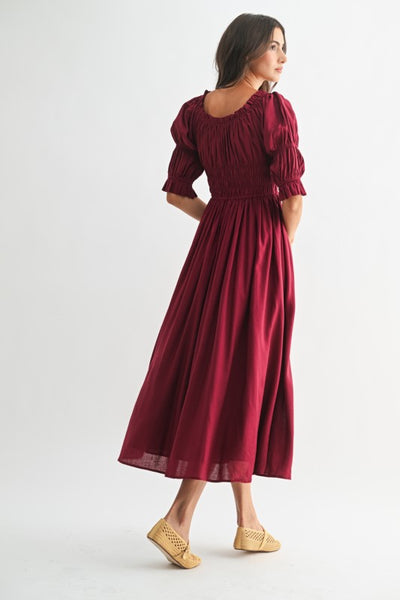 Holly Off Shoulder Smock Midi - Burgundy