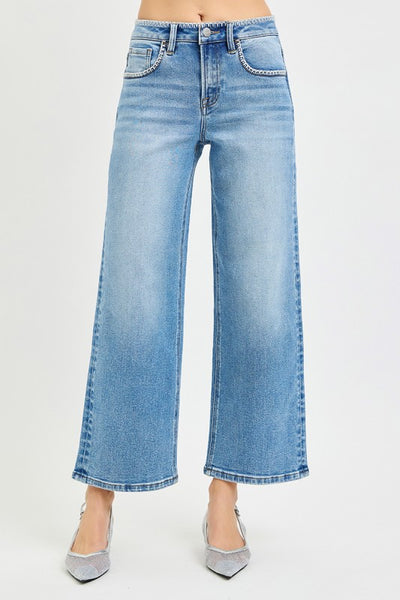 Hr Emb Crop Wide Jeans - Medium