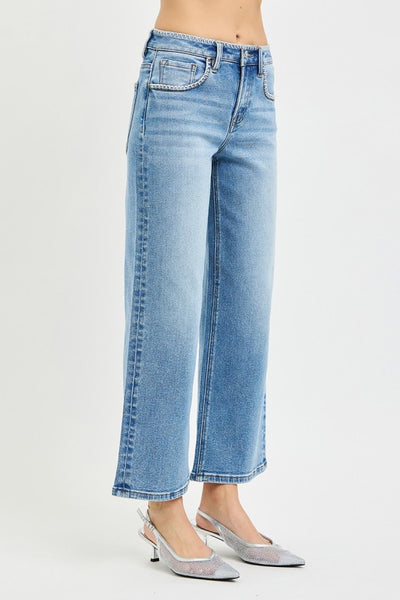 Hr Emb Crop Wide Jeans - Medium