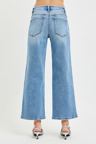 Hr Emb Crop Wide Jeans - Medium