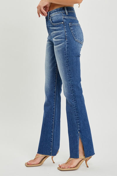 Hr Raw Hem Straight Slit Leg - Dark Denim