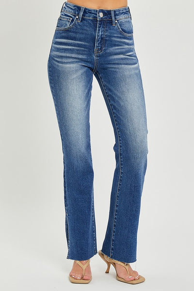 Hr Raw Hem Straight Slit Leg - Dark Denim