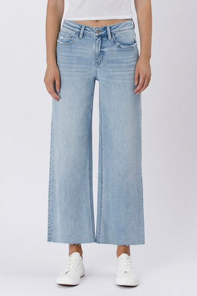 Hr Raw Hem Wide Leg Jeans - Light Denim